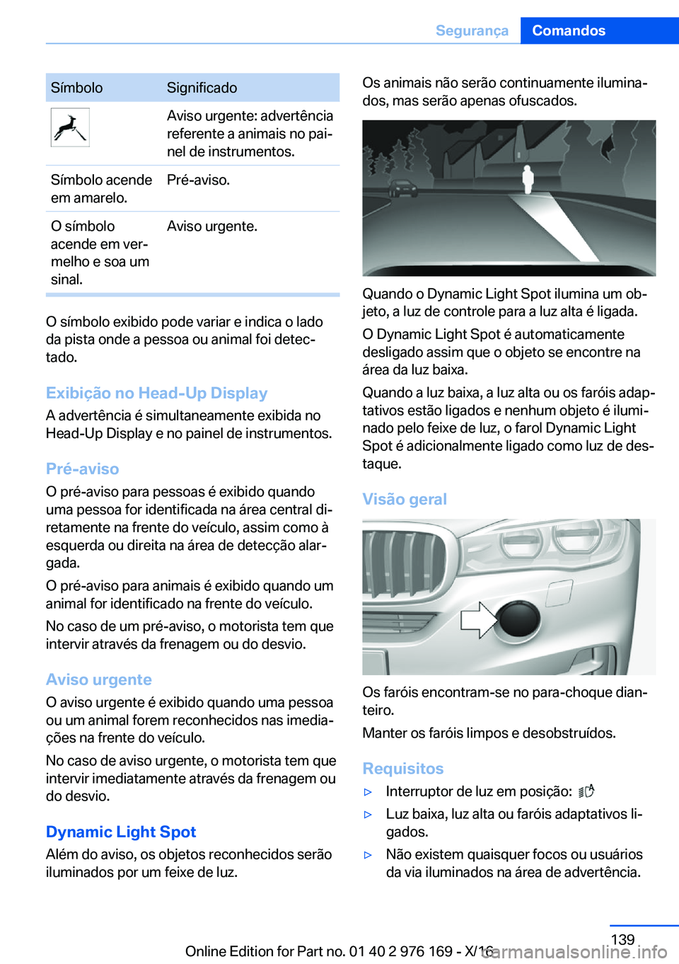 BMW X5 M 2017  Manual do condutor (in Portuguese) �S�í�m�b�o�l�o�S�i�g�n�i�f�i�c�a�d�o�A�v�i�s�o� �u�r�g�e�n�t�e�:� �a�d�v�e�r�t�ê�n�c�i�a
�r�e�f�e�r�e�n�t�e� �a� �a�n�i�m�a�i�s� �n�o� �p�a�iª
�n�e�l� �d�e� �i�n�s�t�r�u�m�e�n�t�o�s�.�S�í�m�b�o�l