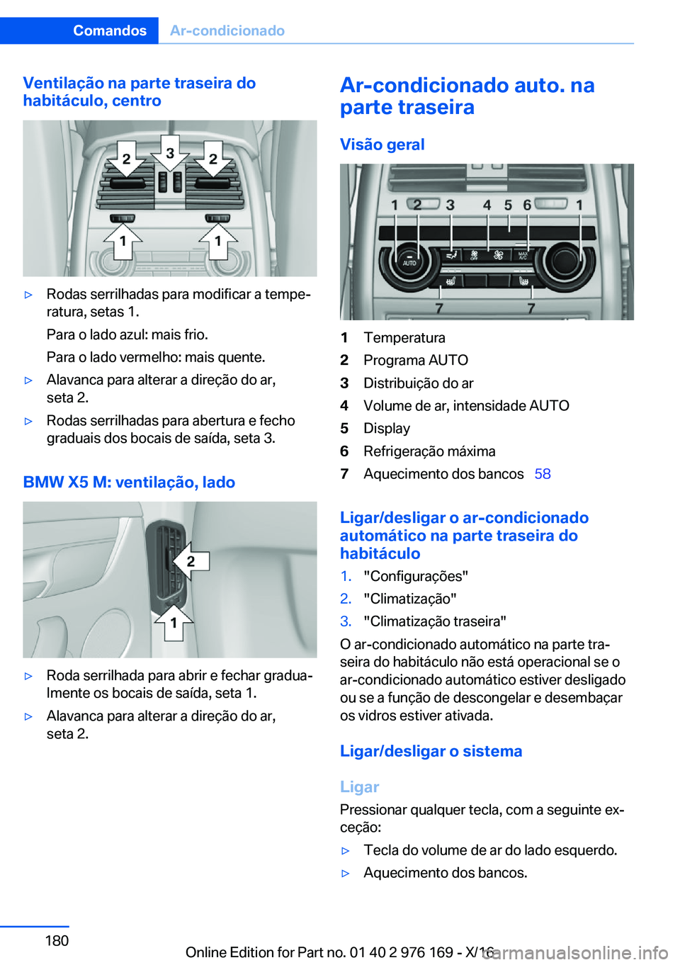 BMW X5 M 2017  Manual do condutor (in Portuguese) �V�e�n�t�i�l�a�