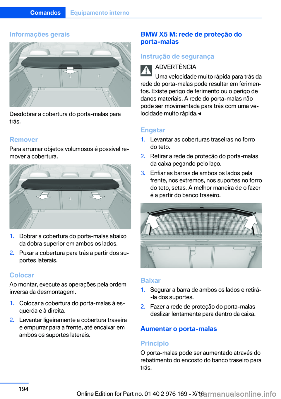 BMW X5 M 2017  Manual do condutor (in Portuguese) �I�n�f�o�r�m�a�