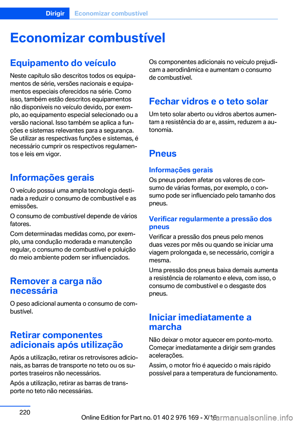 BMW X5 M 2017  Manual do condutor (in Portuguese) �E�c�o�n�o�m�i�z�a�r��c�o�m�b�u�s�t�