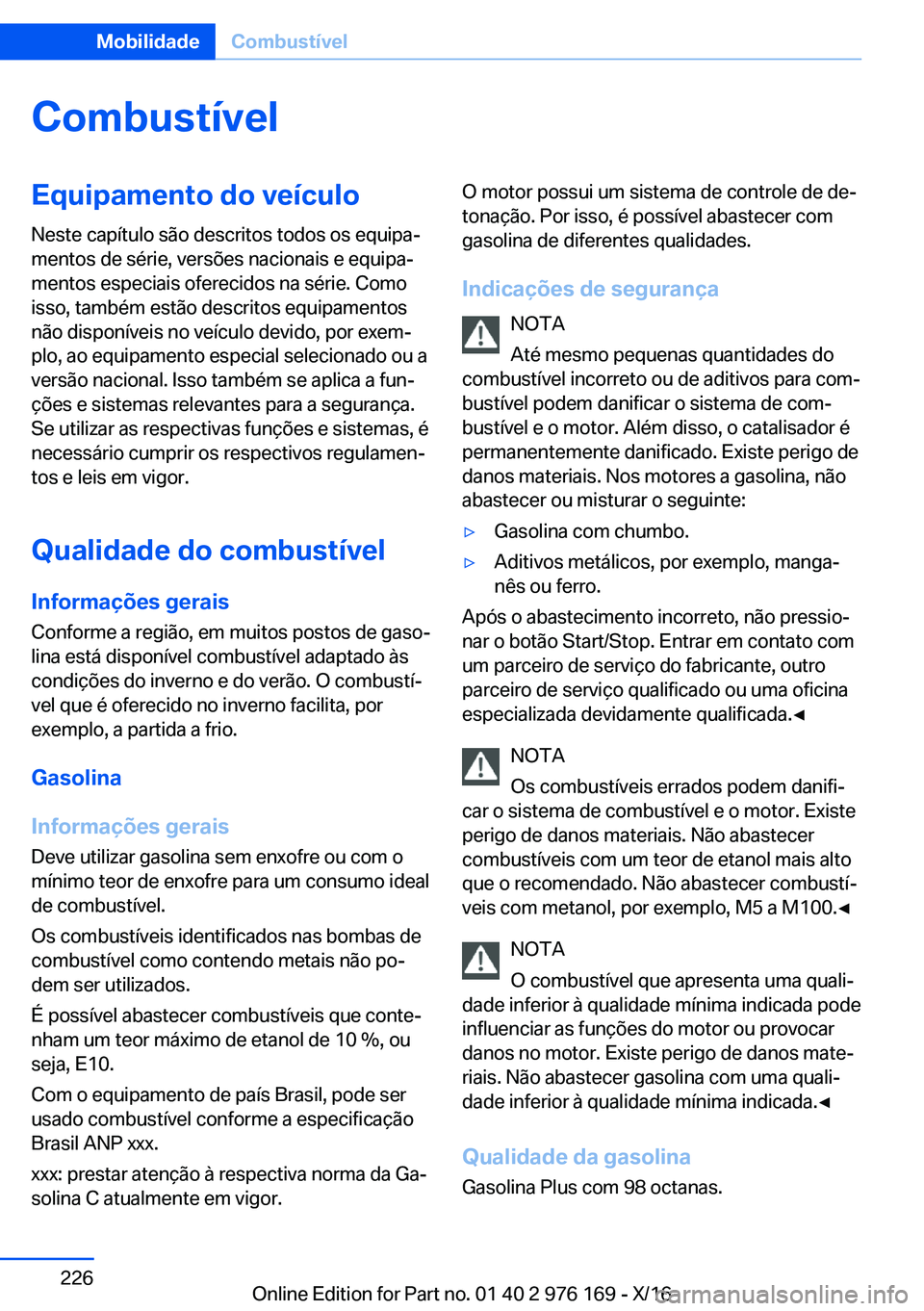 BMW X5 M 2017  Manual do condutor (in Portuguese) �C�o�m�b�u�s�t�