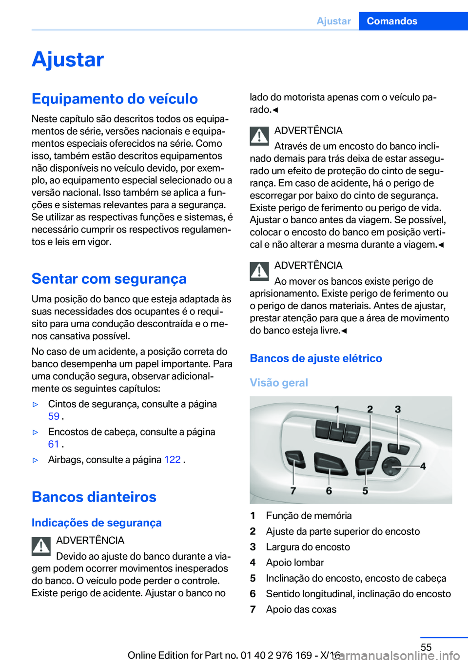 BMW X5 M 2017  Manual do condutor (in Portuguese) �A�j�u�s�t�a�r�E�q�u�i�p�a�m�e�n�t�o��d�o��v�e�