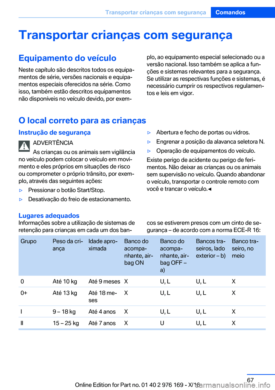 BMW X5 M 2017  Manual do condutor (in Portuguese) �T�r�a�n�s�p�o�r�t�a�r��c�r�i�a�n�