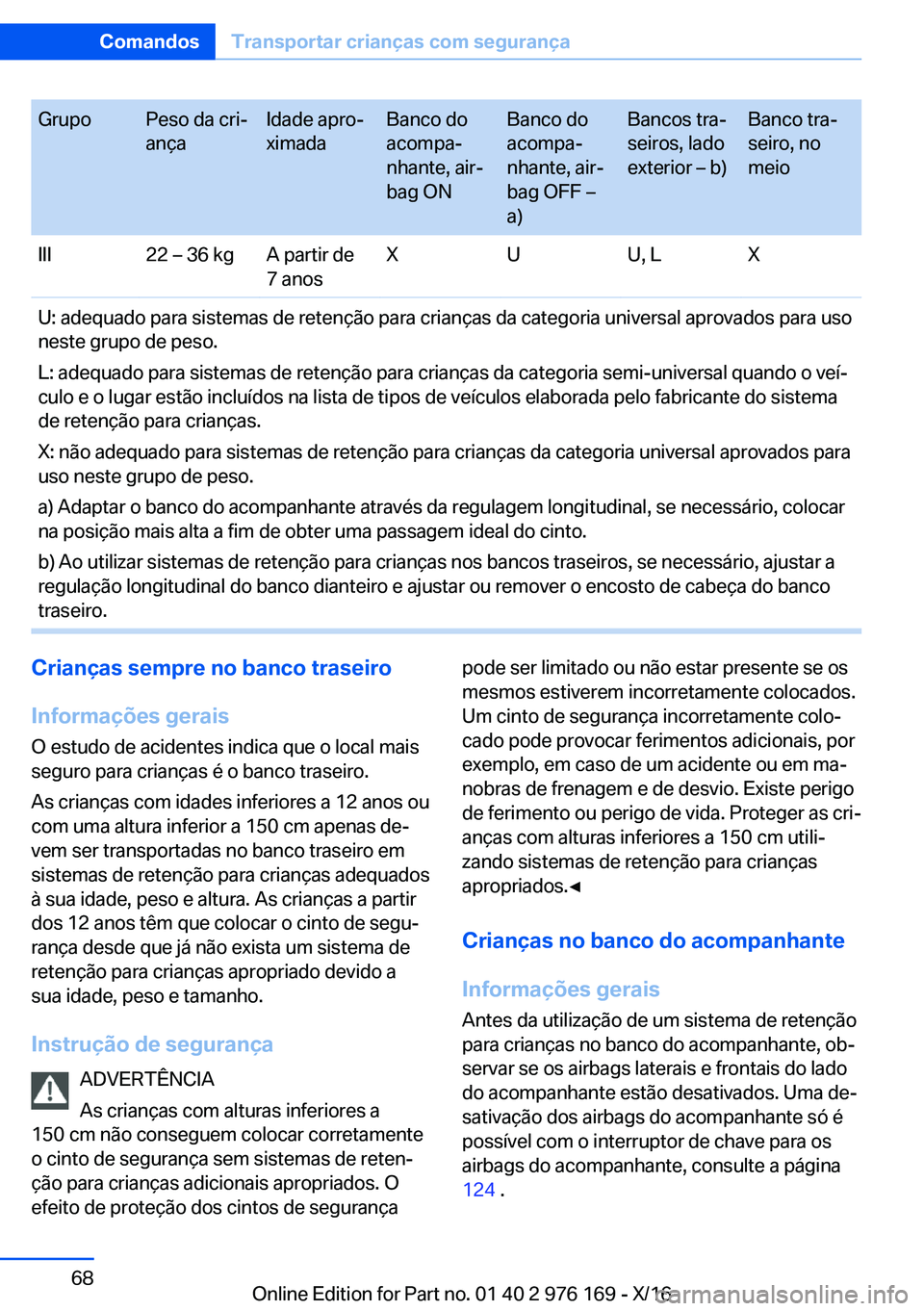 BMW X5 M 2017  Manual do condutor (in Portuguese) �G�r�u�p�o�P�e�s�o� �d�a� �c�r�iª
�a�n�ç�a�I�d�a�d�e� �a�p�r�oª
�x�i�m�a�d�a�B�a�n�c�o� �d�o
�a�c�o�m�p�aª
�n�h�a�n�t�e�,� �a�i�rª
�b�a�g� �O�N�B�a�n�c�o� �d�o
�a�c�o�m�p�aª
�n�h�a�n�t�e�,�