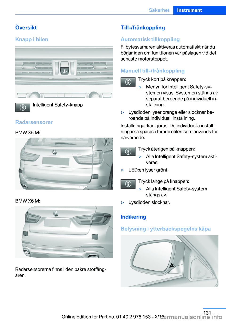 BMW X5 M 2017  InstruktionsbÖcker (in Swedish) �