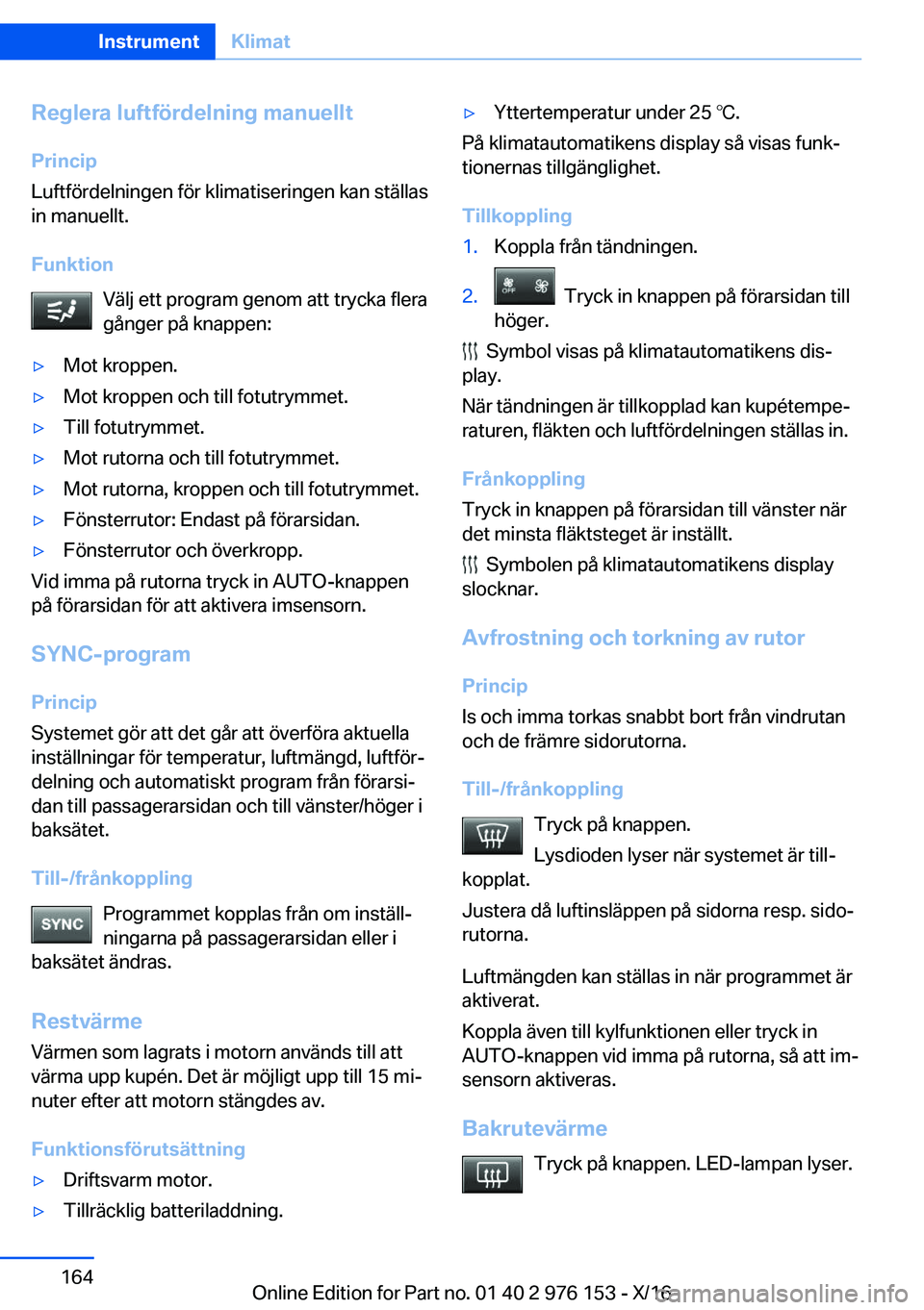 BMW X5 M 2017  InstruktionsbÖcker (in Swedish) �R�e�g�l�e�r�a��l�u�f�t�f�