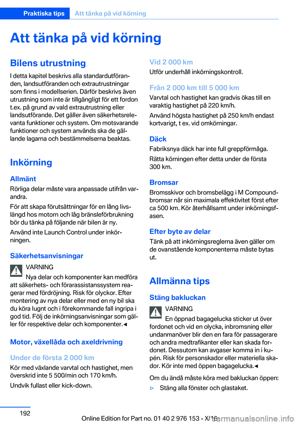 BMW X5 M 2017  InstruktionsbÖcker (in Swedish) �A�t�t��t�ä�n�k�a��p�å��v�i�d��k�