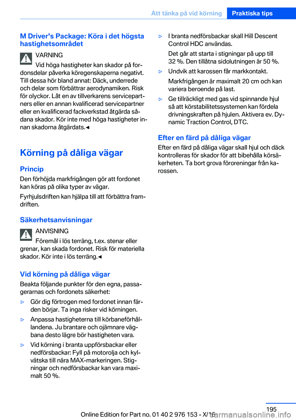 BMW X5 M 2017  InstruktionsbÖcker (in Swedish) �M��D�r�i�v�e�r�'�s��P�a�c�k�a�g�e�:��K�