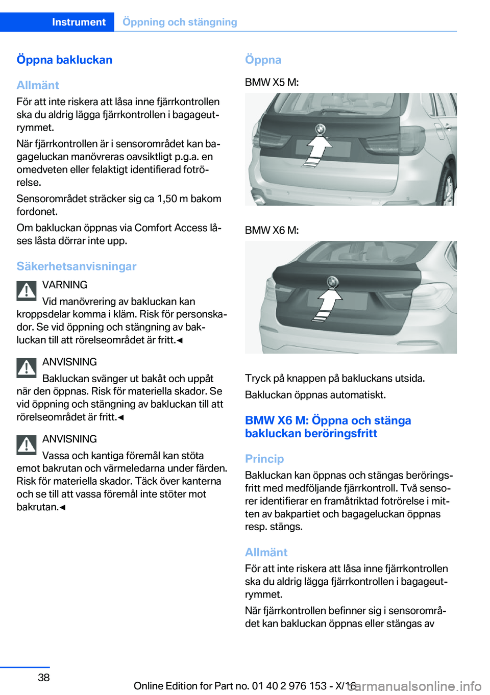 BMW X5 M 2017  InstruktionsbÖcker (in Swedish) �