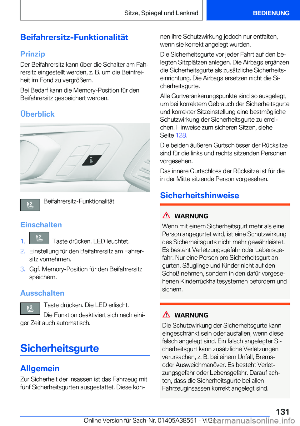 BMW X6 2022  Betriebsanleitungen (in German) �B�e�i�f�a�h�r�e�r�s�i�t�z�-�F�u�n�k�t�i�o�n�a�l�i�t�