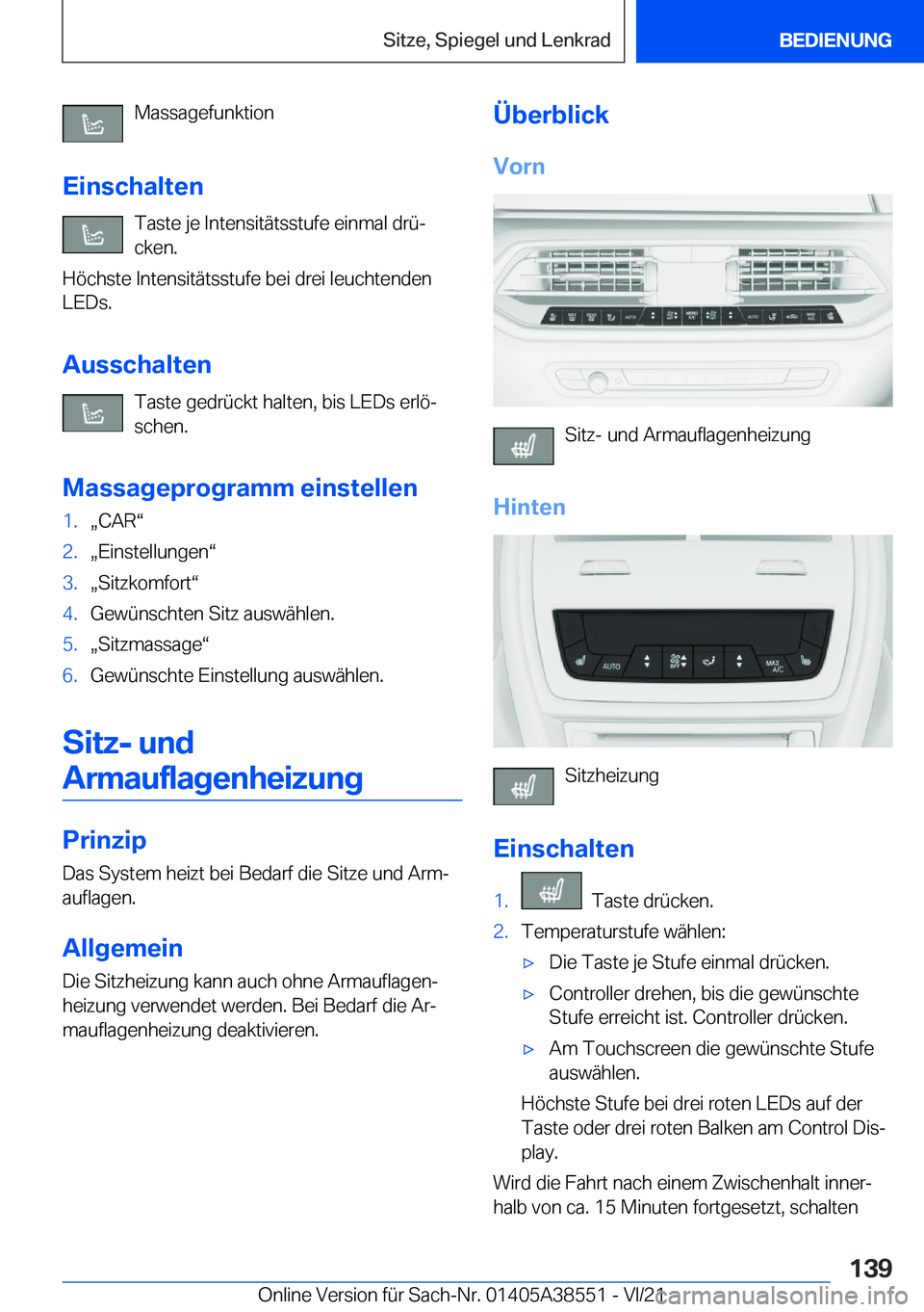 BMW X6 2022  Betriebsanleitungen (in German) �M�a�s�s�a�g�e�f�u�n�k�t�i�o�n
�E�i�n�s�c�h�a�l�t�e�n �T�a�s�t�e��j�e��I�n�t�e�n�s�i�t�