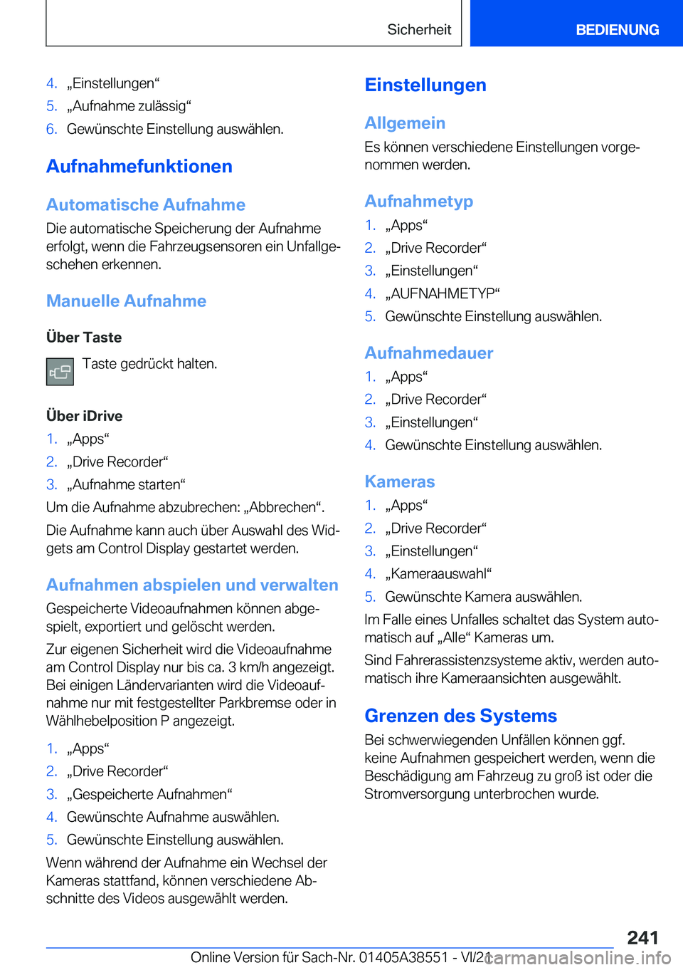BMW X6 2022  Betriebsanleitungen (in German) �4�.x�E�i�n�s�t�e�l�l�u�n�g�e�nv�5�.x�A�u�f�n�a�h�m�e��z�u�l�