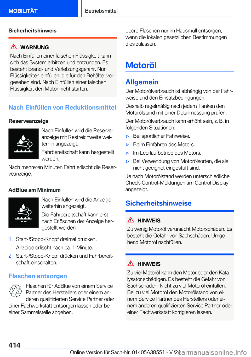 BMW X6 2022  Betriebsanleitungen (in German) �S�i�c�h�e�r�h�e�i�t�s�h�i�n�w�e�i�s
�W�A�R�N�U�N�G
�N�a�c�h��E�i�n�f�