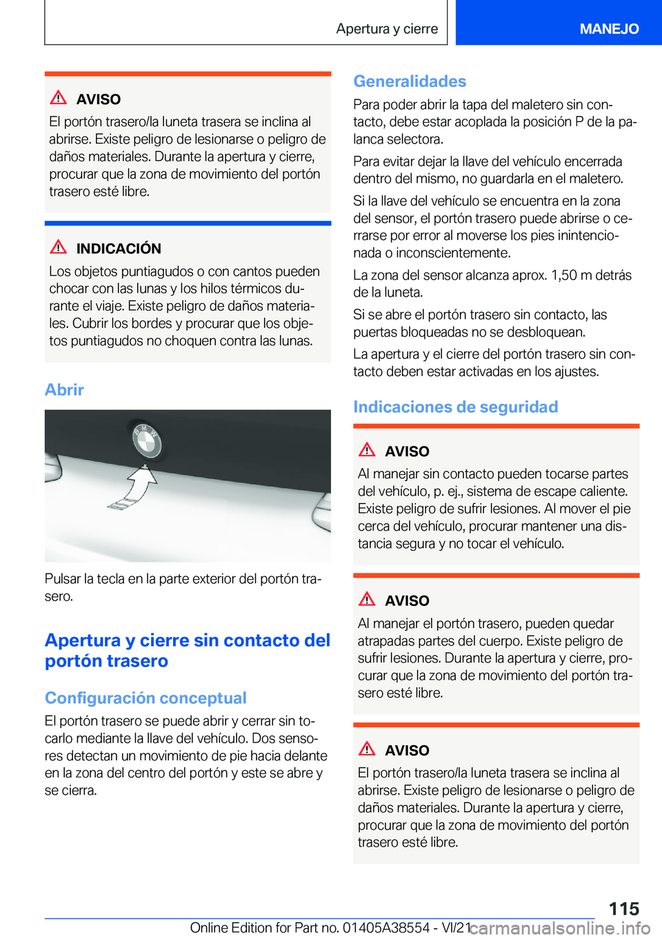 BMW X6 2022  Manuales de Empleo (in Spanish) �A�V�I�S�O
�E�l��p�o�r�t�