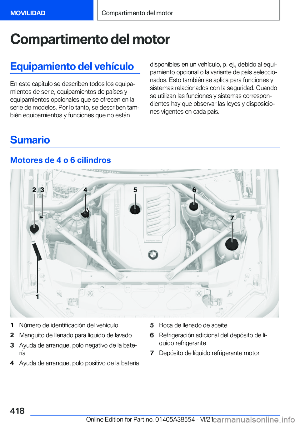 BMW X6 2022  Manuales de Empleo (in Spanish) �C�o�m�p�a�r�t�i�m�e�n�t�o��d�e�l��m�o�t�o�r�E�q�u�i�p�a�m�i�e�n�t�o��d�e�l��v�e�h�