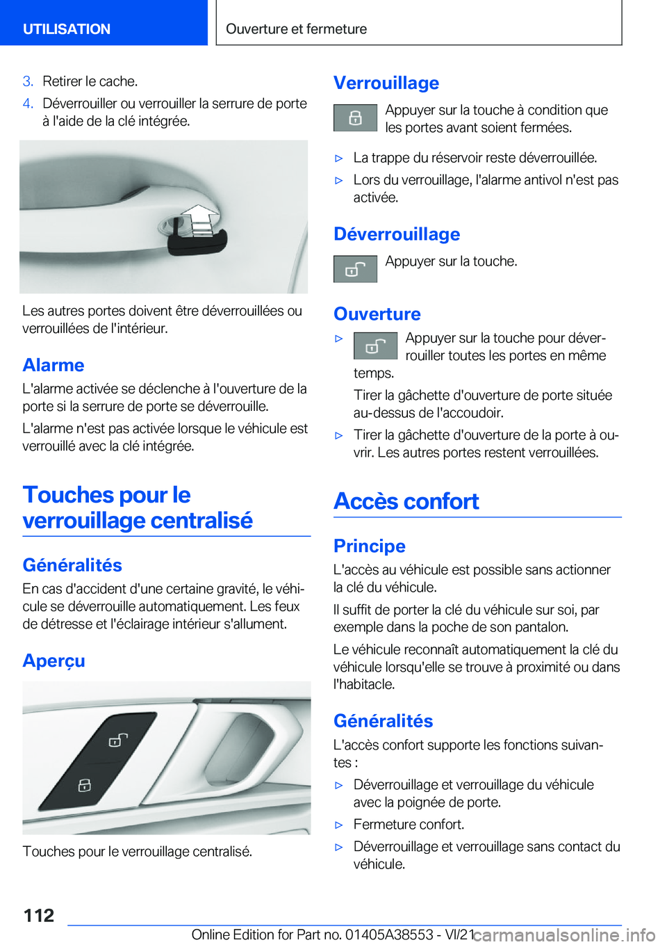 BMW X6 2022  Notices Demploi (in French) �3�.�R�e�t�i�r�e�r��l�e��c�a�c�h�e�.�4�.�D�é�v�e�r�r�o�u�i�l�l�e�r��o�u��v�e�r�r�o�u�i�l�l�e�r��l�a��s�e�r�r�u�r�e��d�e��p�o�r�t�e�