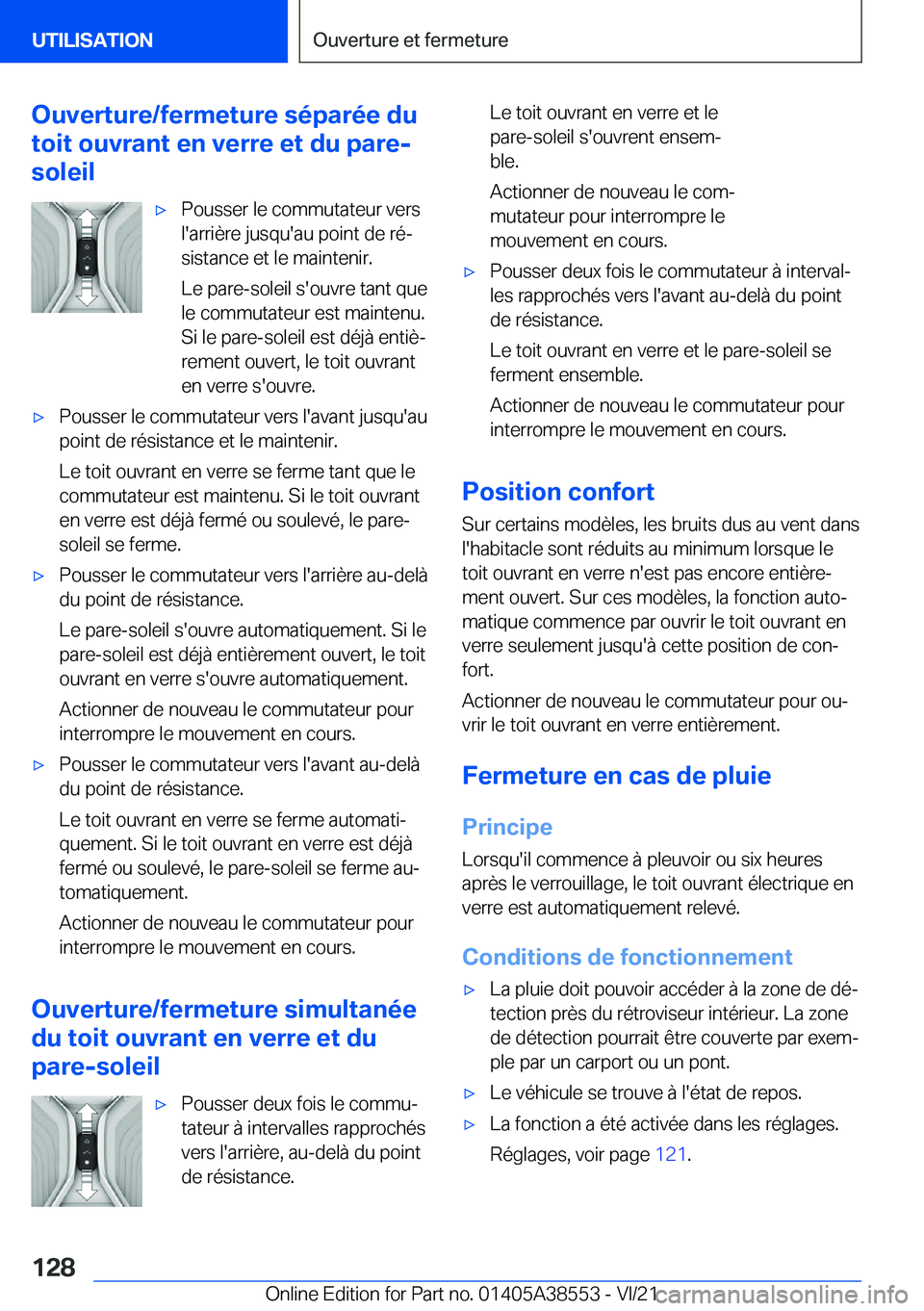 BMW X6 2022  Notices Demploi (in French) �O�u�v�e�r�t�u�r�e�/�f�e�r�m�e�t�u�r�e��s�é�p�a�r�é�e��d�u
�t�o�i�t��o�u�v�r�a�n�t��e�n��v�e�r�r�e��e�t��d�u��p�a�r�e�-
�s�o�l�e�i�l'x�P�o�u�s�s�e�r��l�e��c�o�m�m�u�t�a�t�e�u�r��v�e�r
