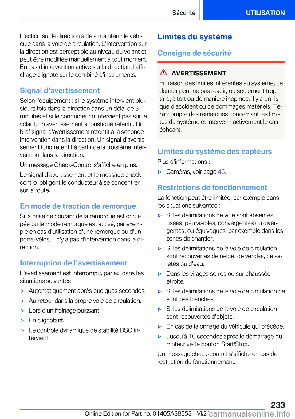 BMW X6 2022  Notices Demploi (in French) �L�'�a�c�t�i�o�n��s�u�r��l�a��d�i�r�e�c�t�i�o�n��a�i�d�e��