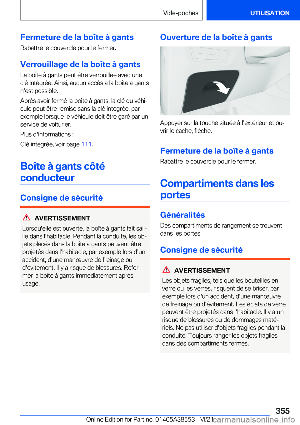BMW X6 2022  Notices Demploi (in French) �F�e�r�m�e�t�u�r�e��d�e��l�a��b�o�