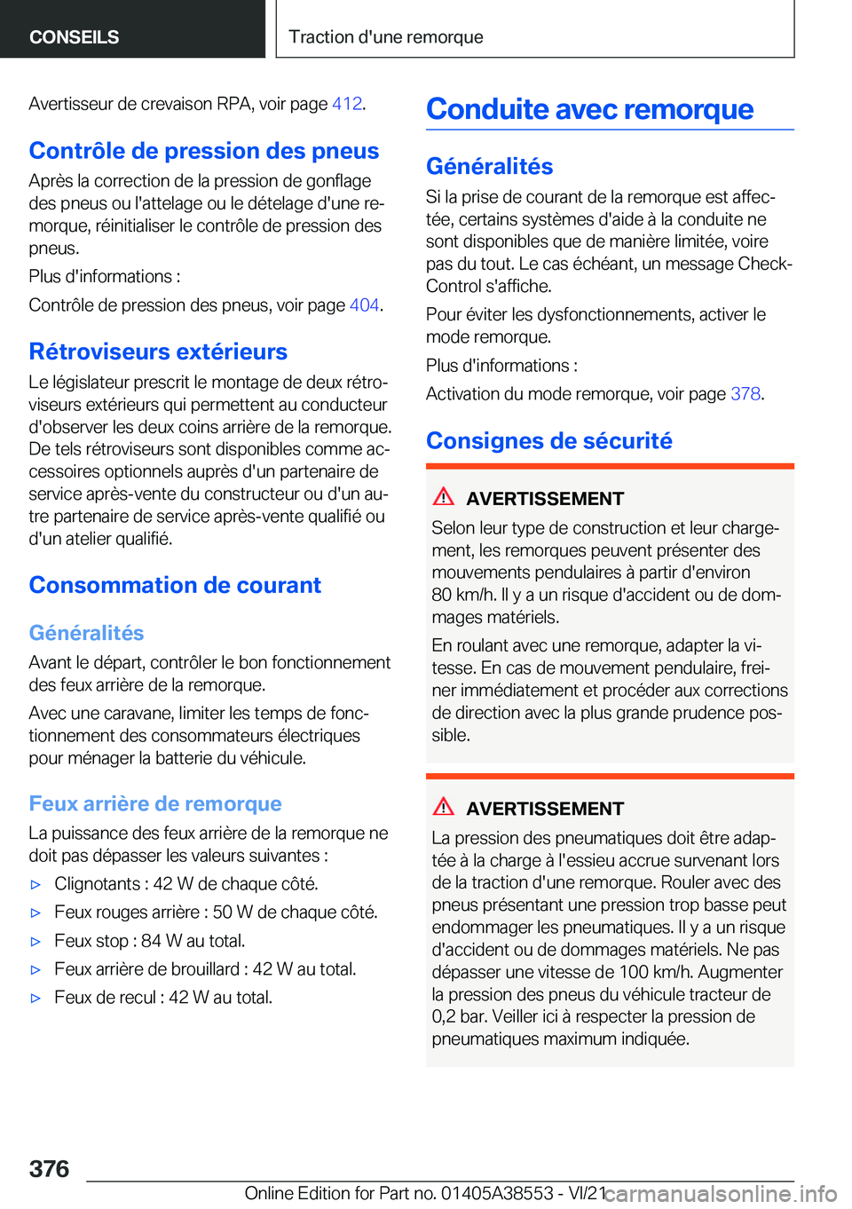 BMW X6 2022  Notices Demploi (in French) �A�v�e�r�t�i�s�s�e�u�r��d�e��c�r�e�v�a�i�s�o�n��R�P�A�,��v�o�i�r��p�a�g�e��4�1�2�.
�C�o�n�t�r�