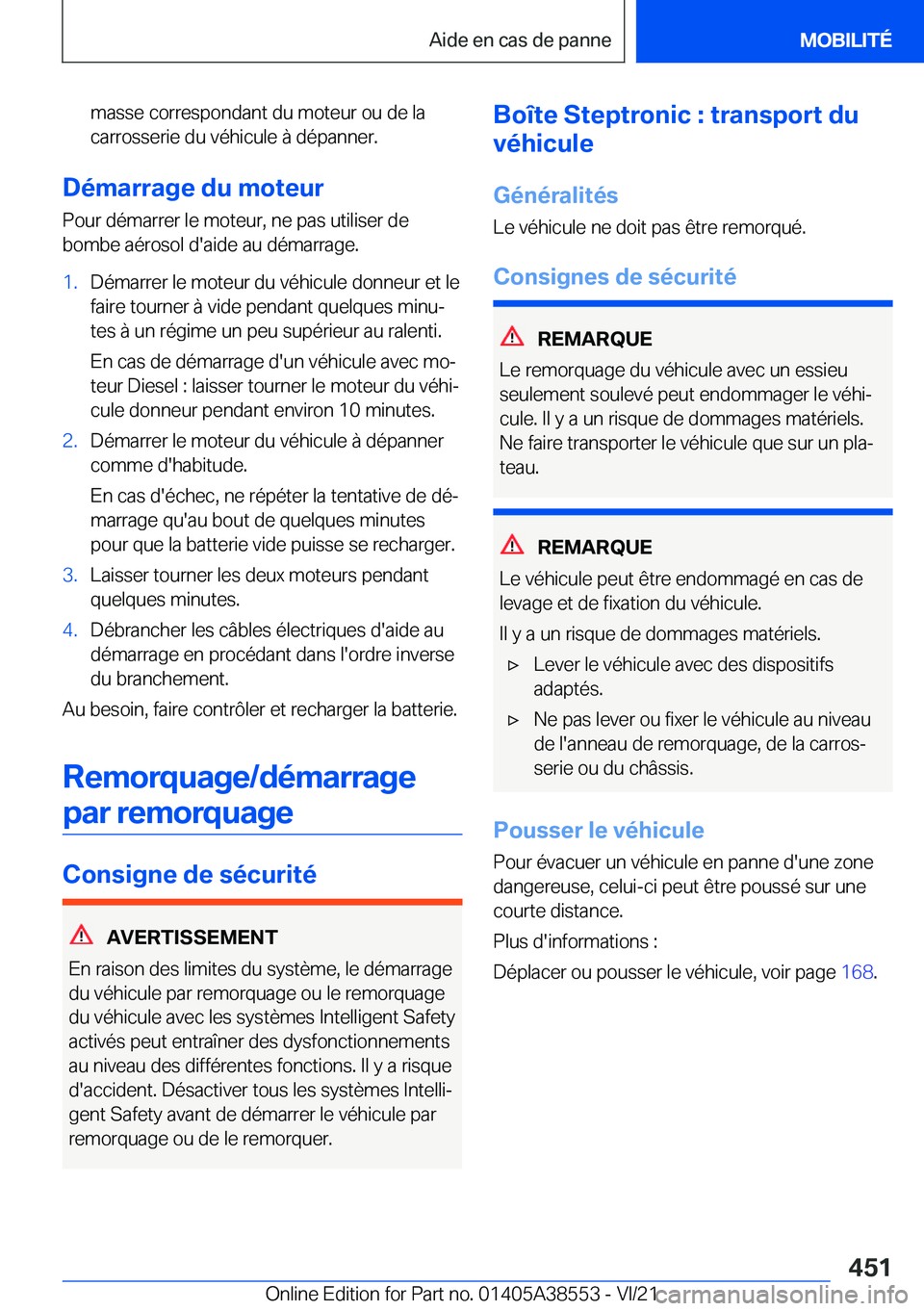 BMW X6 2022  Notices Demploi (in French) �m�a�s�s�e��c�o�r�r�e�s�p�o�n�d�a�n�t��d�u��m�o�t�e�u�r��o�u��d�e��l�a
�c�a�r�r�o�s�s�e�r�i�e��d�u��v�é�h�i�c�u�l�e��
