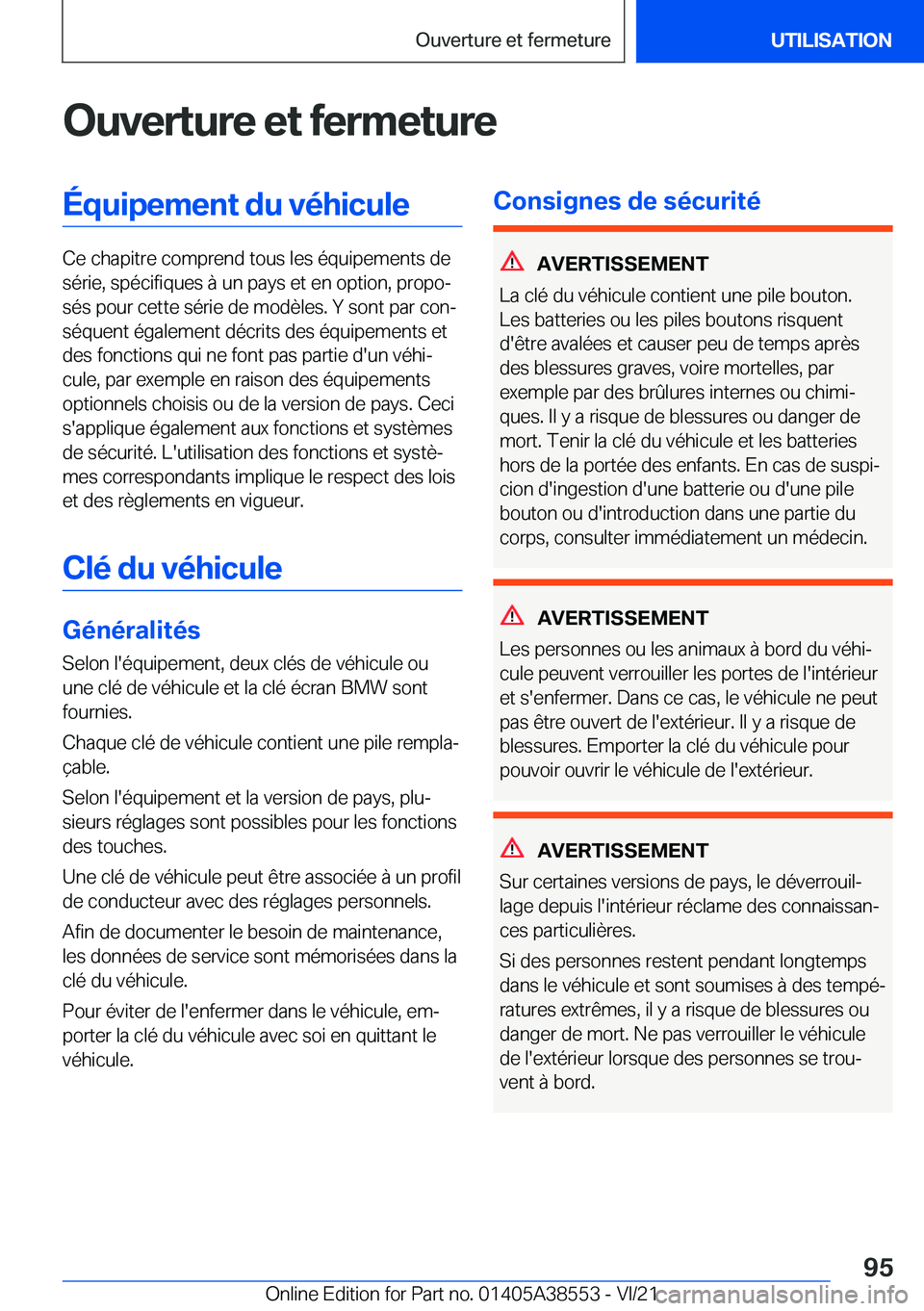 BMW X6 2022  Notices Demploi (in French) �O�u�v�e�r�t�u�r�e��e�t��f�e�r�m�e�t�u�r�e�