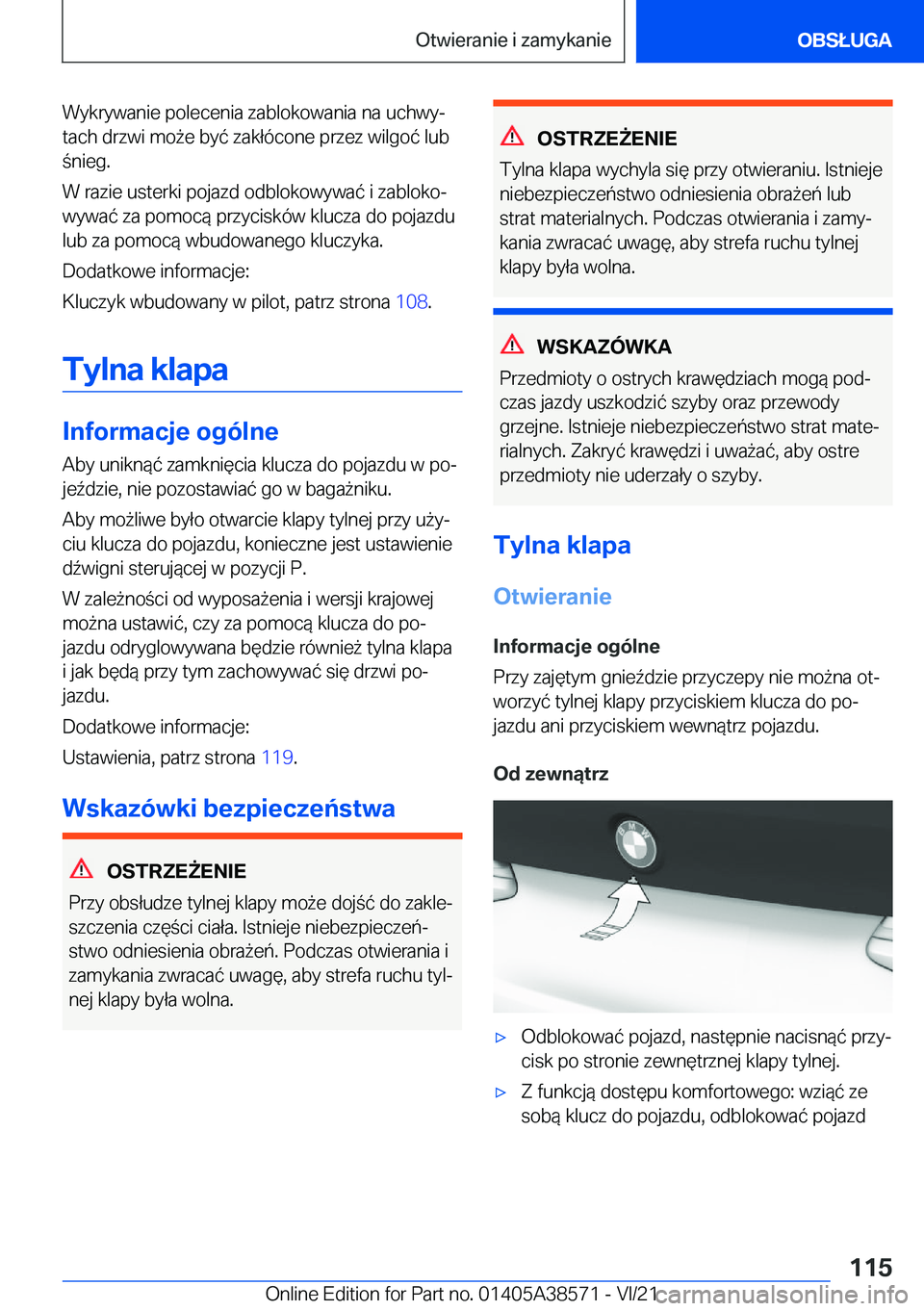 BMW X6 2022  Instrukcja obsługi (in Polish) �W�y�k�r�y�w�a�n�i�e��p�o�l�e�c�e�n�i�a��z�a�b�l�o�k�o�w�a�n�i�a��n�a��u�c�h�w�yj
�t�a�c�h��d�r�z�w�i��m�o9�e��b�y�