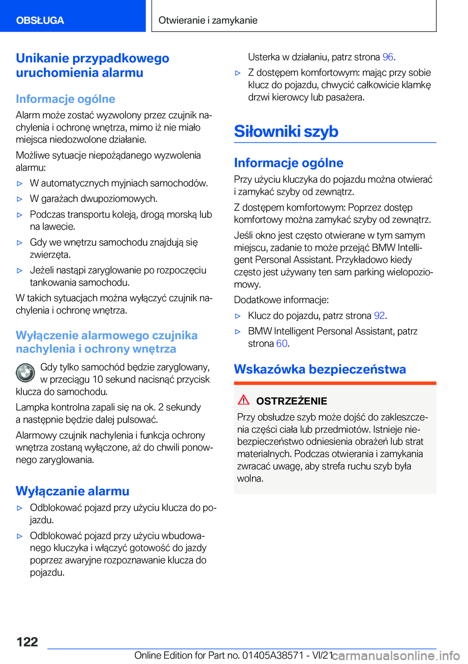 BMW X6 2022  Instrukcja obsługi (in Polish) �U�n�i�k�a�n�i�e��p�r�z�y�p�a�d�k�o�w�e�g�o
�u�r�u�c�h�o�m�i�e�n�i�a��a�l�a�r�m�u
�I�n�f�o�r�m�a�c�j�e��o�g�