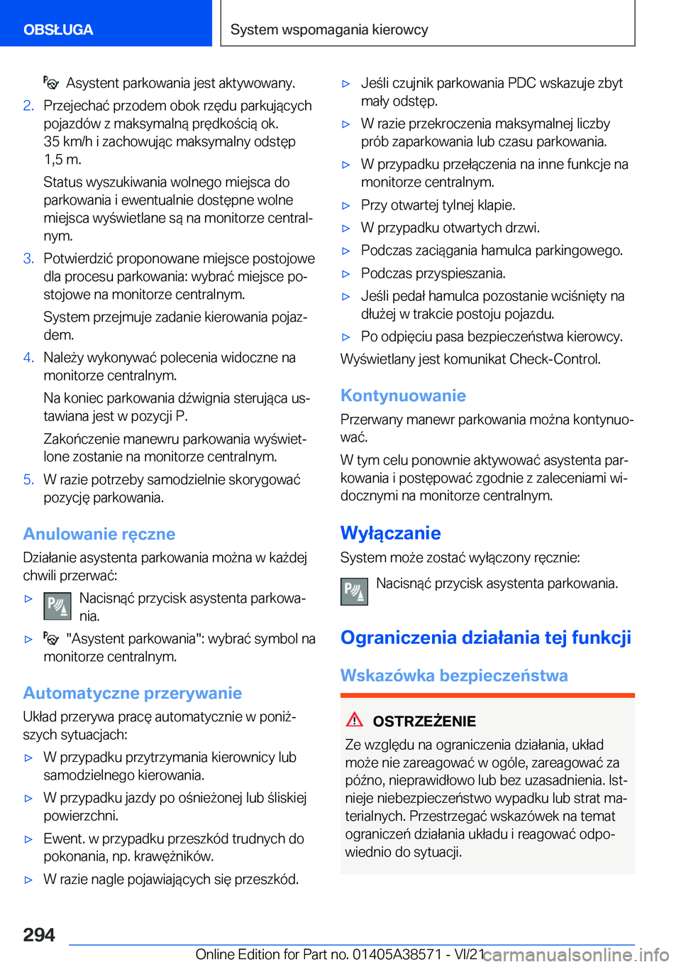 BMW X6 2022  Instrukcja obsługi (in Polish) ���A�s�y�s�t�e�n�t��p�a�r�k�o�w�a�n�i�a��j�e�s�t��a�k�t�y�w�o�w�a�n�y�.�2�.�P�r�z�e�j�e�c�h�a�