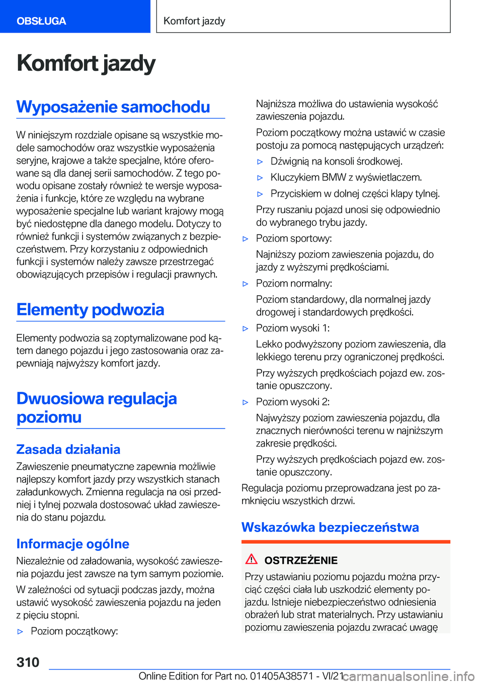 BMW X6 2022  Instrukcja obsługi (in Polish) �K�o�m�f�o�r�t��j�a�z�d�y�W�y�p�o�s�a9�e�n�i�e��s�a�m�o�c�h�o�d�u
�W��n�i�n�i�e�j�s�z�y�m��r�o�z�d�z�i�a�l�e��o�p�i�s�a�n�e��s�