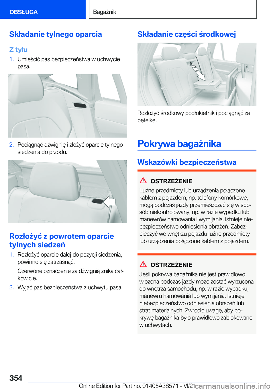 BMW X6 2022  Instrukcja obsługi (in Polish) �S�k�ł�a�d�a�n�i�e��t�y�l�n�e�g�o��o�p�a�r�c�i�a
�Z��t�y�ł�u�1�.�U�m�i�e�c�i�