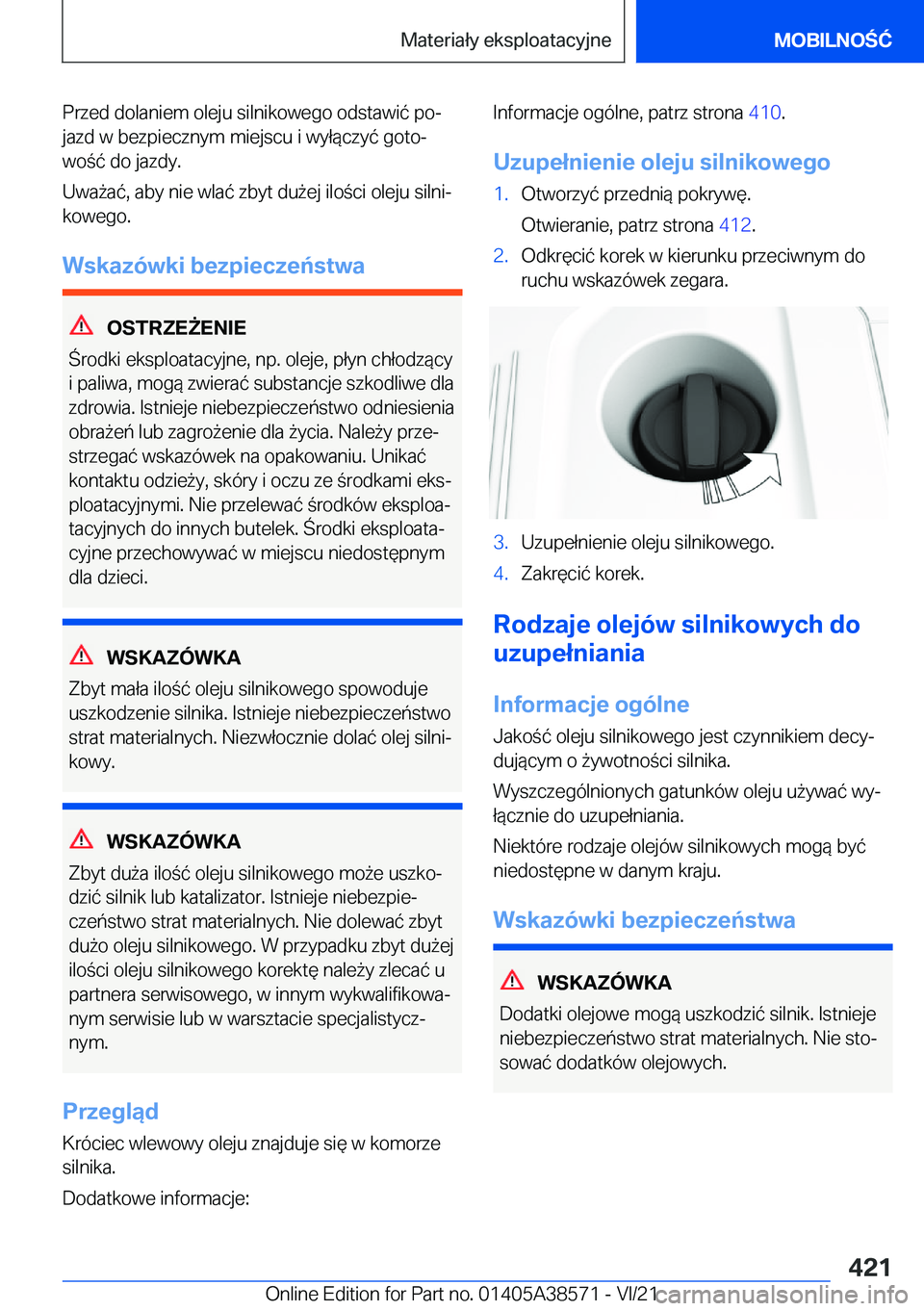 BMW X6 2022  Instrukcja obsługi (in Polish) �P�r�z�e�d��d�o�l�a�n�i�e�m��o�l�e�j�u��s�i�l�n�i�k�o�w�e�g�o��o�d�s�t�a�w�i�