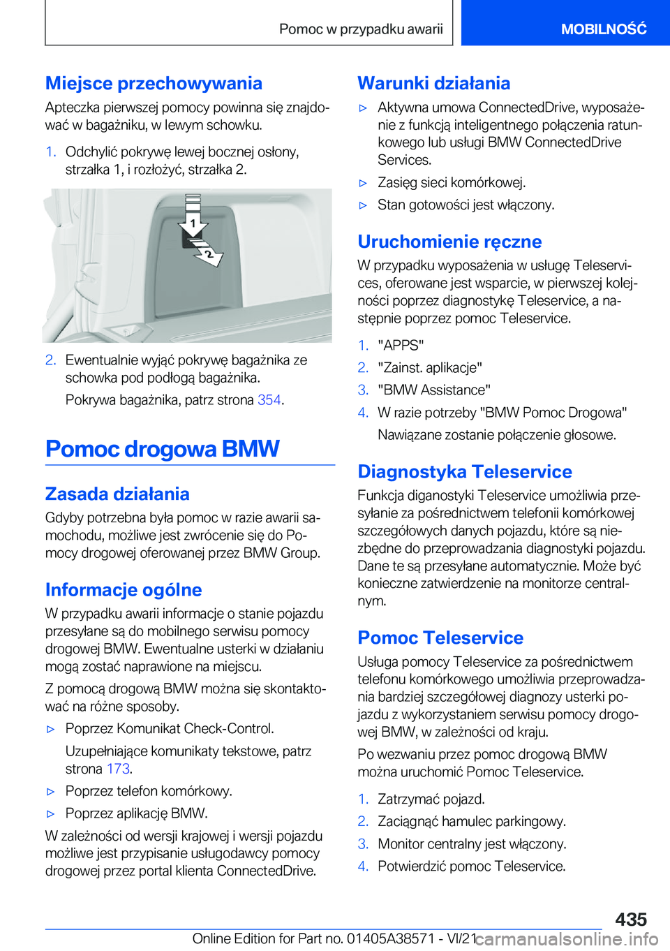 BMW X6 2022  Instrukcja obsługi (in Polish) �M�i�e�j�s�c�e��p�r�z�e�c�h�o�w�y�w�a�n�i�a
�A�p�t�e�c�z�k�a��p�i�e�r�w�s�z�e�j��p�o�m�o�c�y��p�o�w�i�n�n�a��s�i�