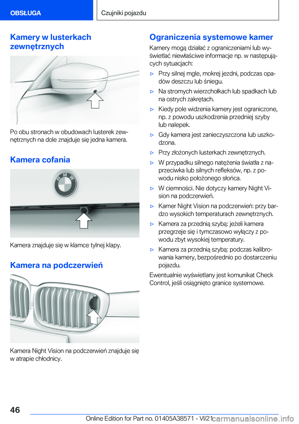 BMW X6 2022  Instrukcja obsługi (in Polish) �K�a�m�e�r�y��w��l�u�s�t�e�r�k�a�c�h
�z�e�w�n�