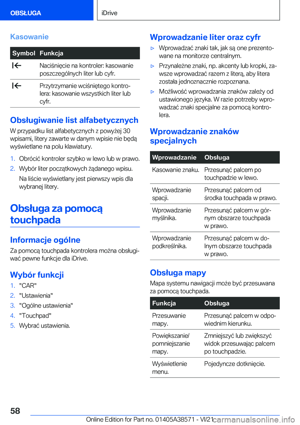 BMW X6 2022  Instrukcja obsługi (in Polish) �K�a�s�o�w�a�n�i�e�S�y�m�b�o�l�F�u�n�k�c�j�a��N�a�c�i�n�i�
