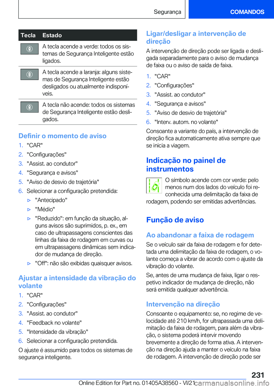 BMW X6 2022  Manual do condutor (in Portuguese) �T�e�c�l�a�E�s�t�a�d�o�A��t�e�c�l�a��a�c�e�n�d�e��a��v�e�r�d�e�:��t�o�d�o�s��o�s��s�i�sª
�t�e�m�a�s��d�e��S�e�g�u�r�a�n�