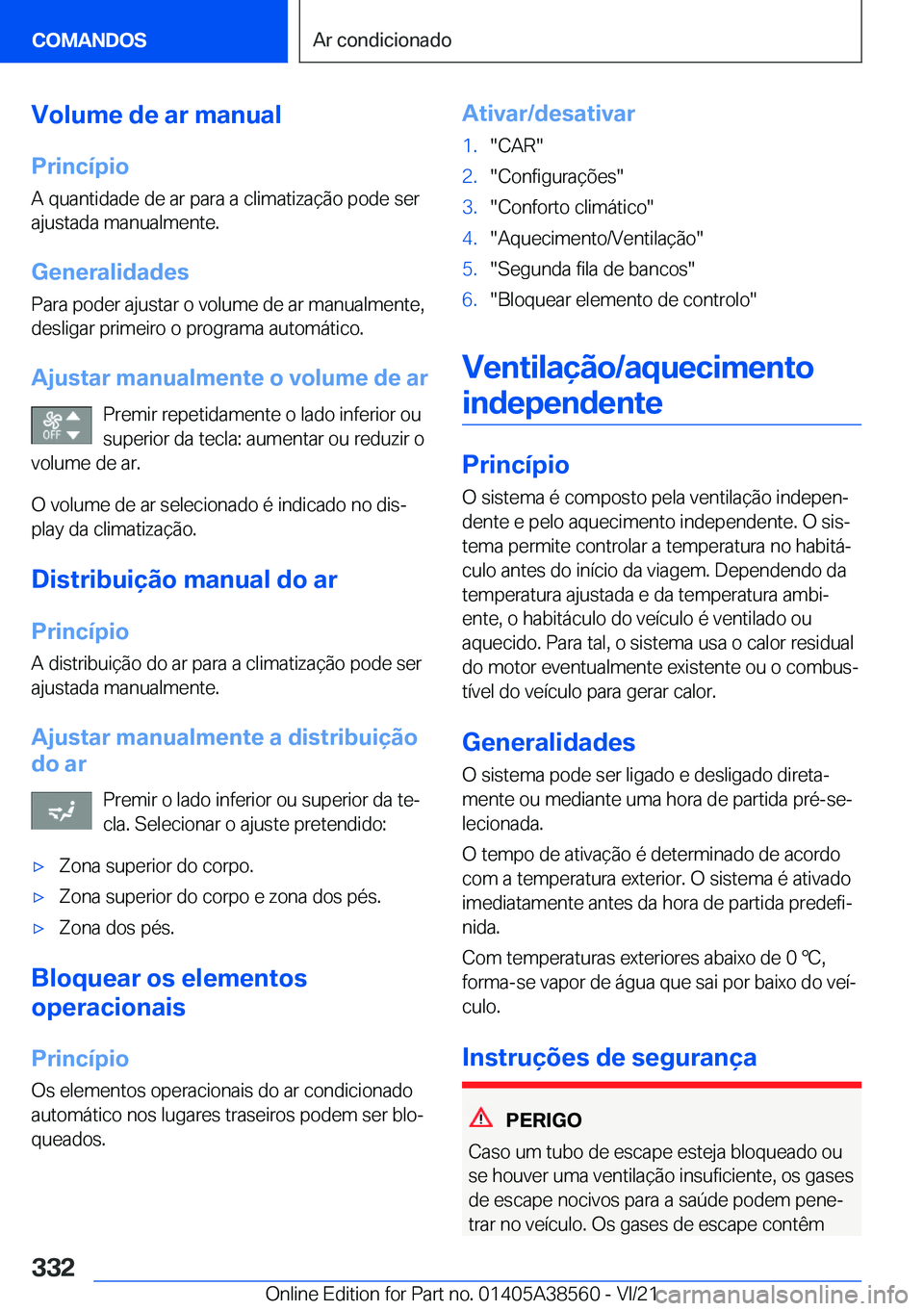 BMW X6 2022  Manual do condutor (in Portuguese) �V�o�l�u�m�e��d�e��a�r��m�a�n�u�a�l�P�r�i�n�c�