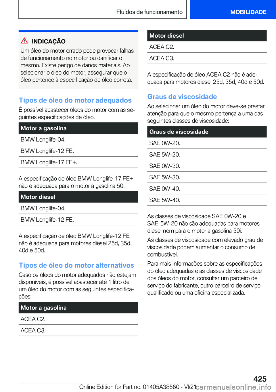 BMW X6 2022  Manual do condutor (in Portuguese) �I�N�D�I�C�A�