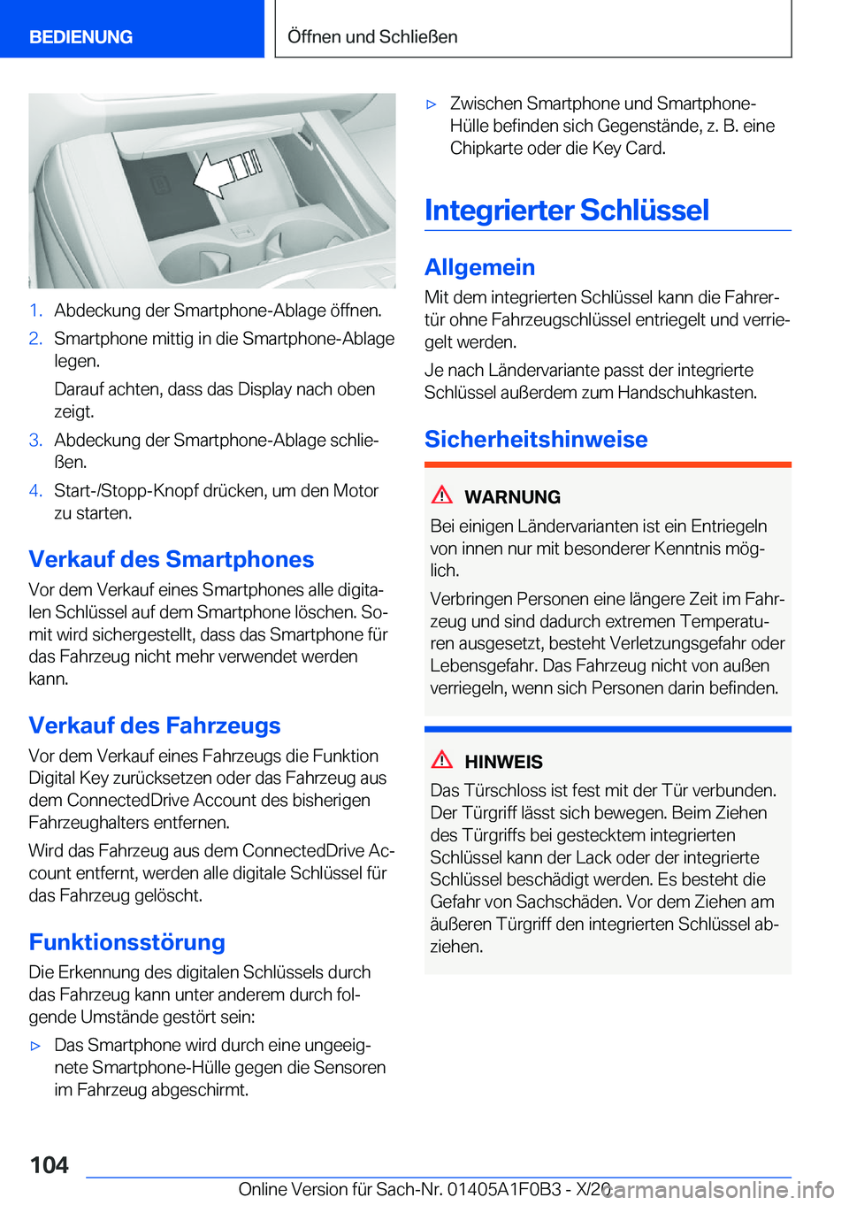 BMW X6 2021  Betriebsanleitungen (in German) �1�.�A�b�d�e�c�k�u�n�g��d�e�r��S�m�a�r�t�p�h�o�n�e�-�A�b�l�a�g�e��
