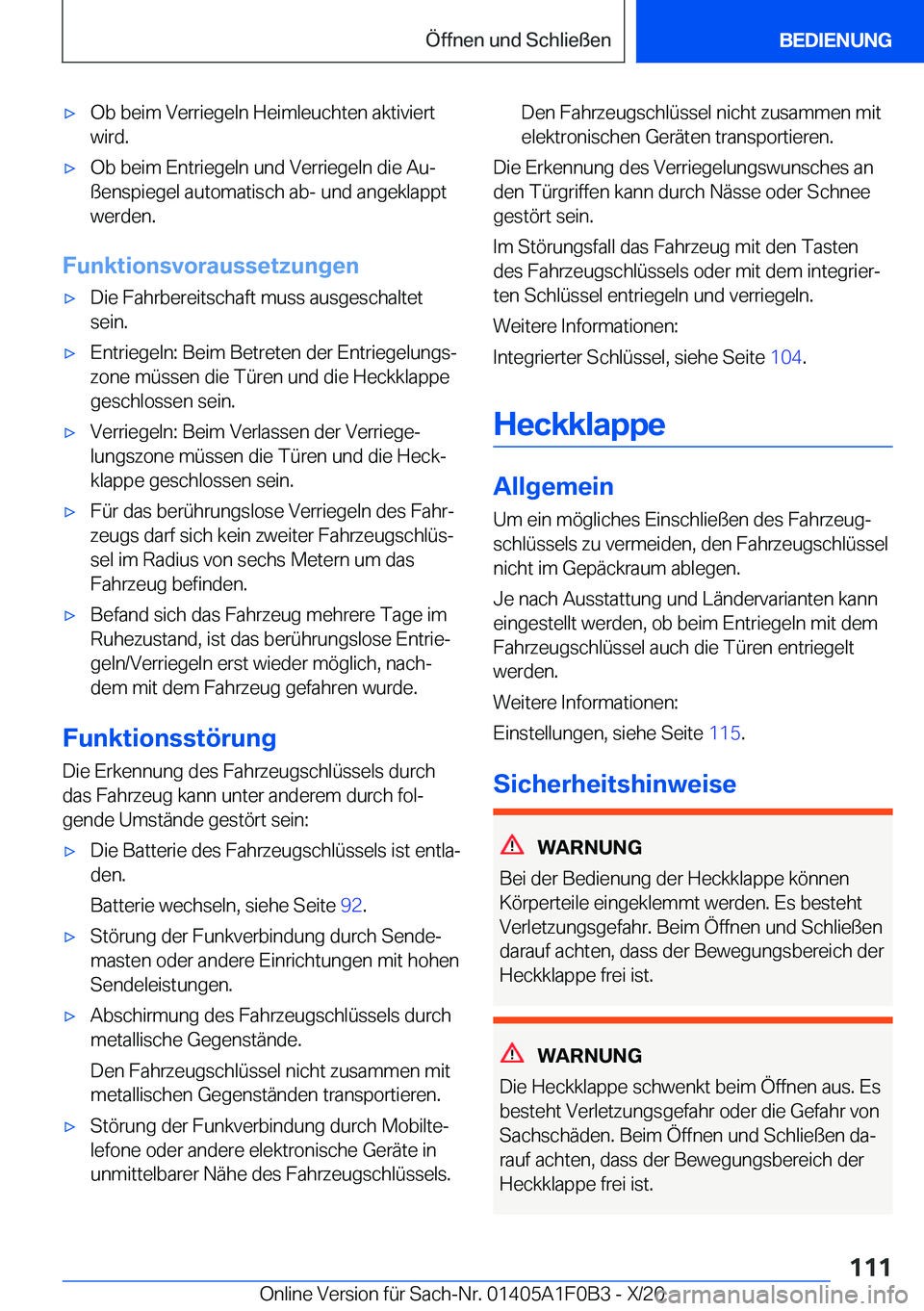 BMW X6 2021  Betriebsanleitungen (in German) x�O�b��b�e�i�m��V�e�r�r�i�e�g�e�l�n��H�e�i�m�l�e�u�c�h�t�e�n��a�k�t�i�v�i�e�r�t�w�i�r�d�.x�O�b��b�e�i�m��E�n�t�r�i�e�g�e�l�n��u�n�d��V�e�r�r�i�e�g�e�l�n��d�i�e��A�uj�