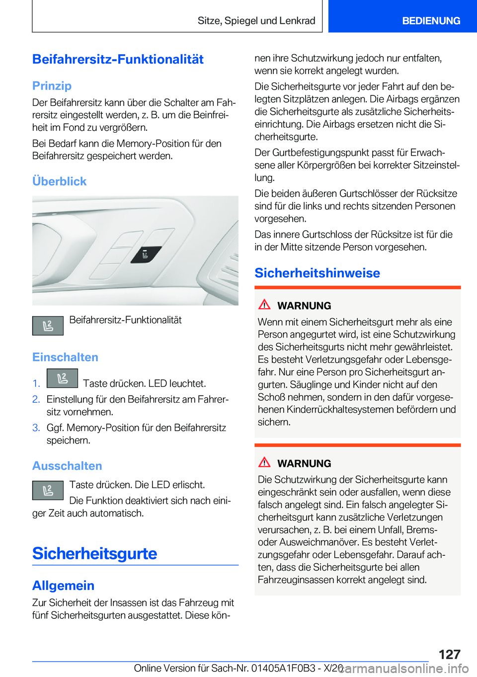 BMW X6 2021  Betriebsanleitungen (in German) �B�e�i�f�a�h�r�e�r�s�i�t�z�-�F�u�n�k�t�i�o�n�a�l�i�t�