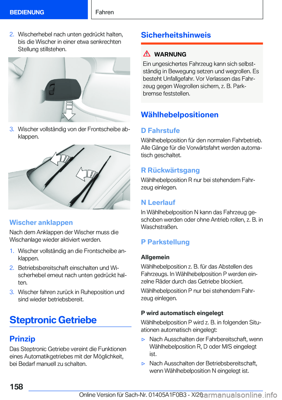 BMW X6 2021  Betriebsanleitungen (in German) �2�.�W�i�s�c�h�e�r�h�e�b�e�l��n�a�c�h��u�n�t�e�n��g�e�d�r�