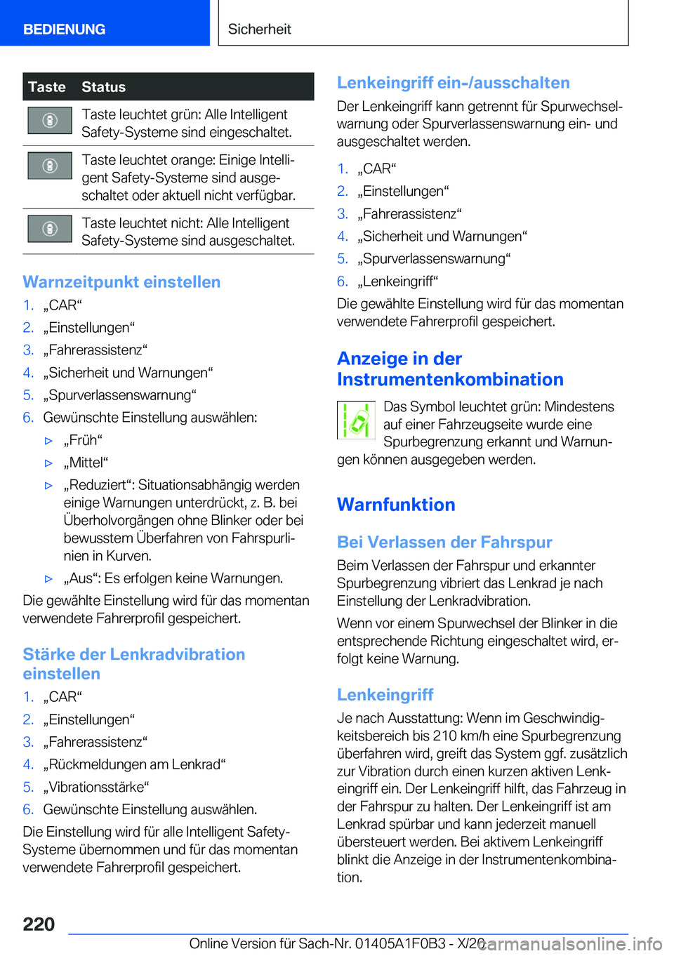BMW X6 2021  Betriebsanleitungen (in German) �T�a�s�t�e�S�t�a�t�u�s�T�a�s�t�e��l�e�u�c�h�t�e�t��g�r�