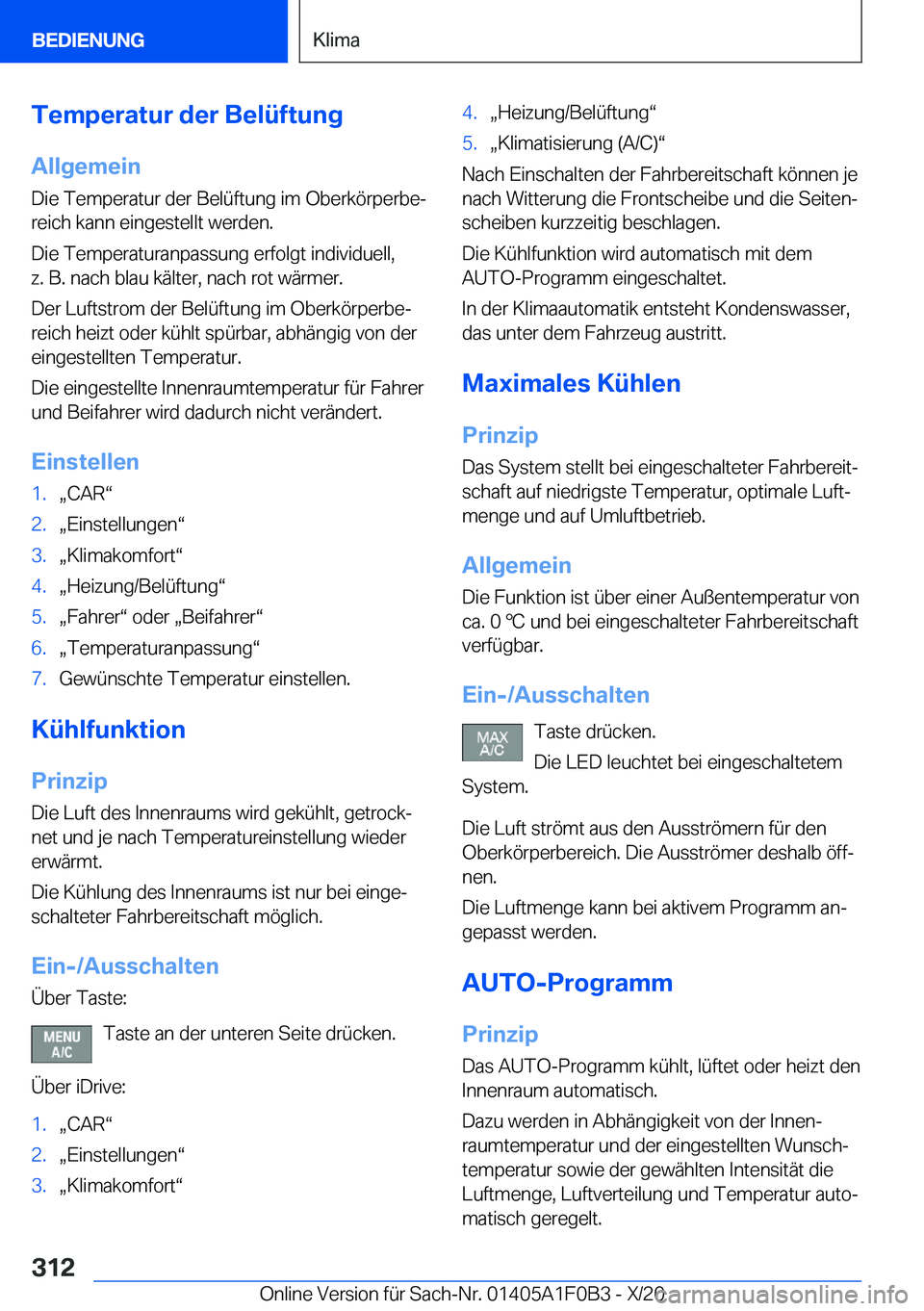 BMW X6 2021  Betriebsanleitungen (in German) �T�e�m�p�e�r�a�t�u�r��d�e�r��B�e�l�