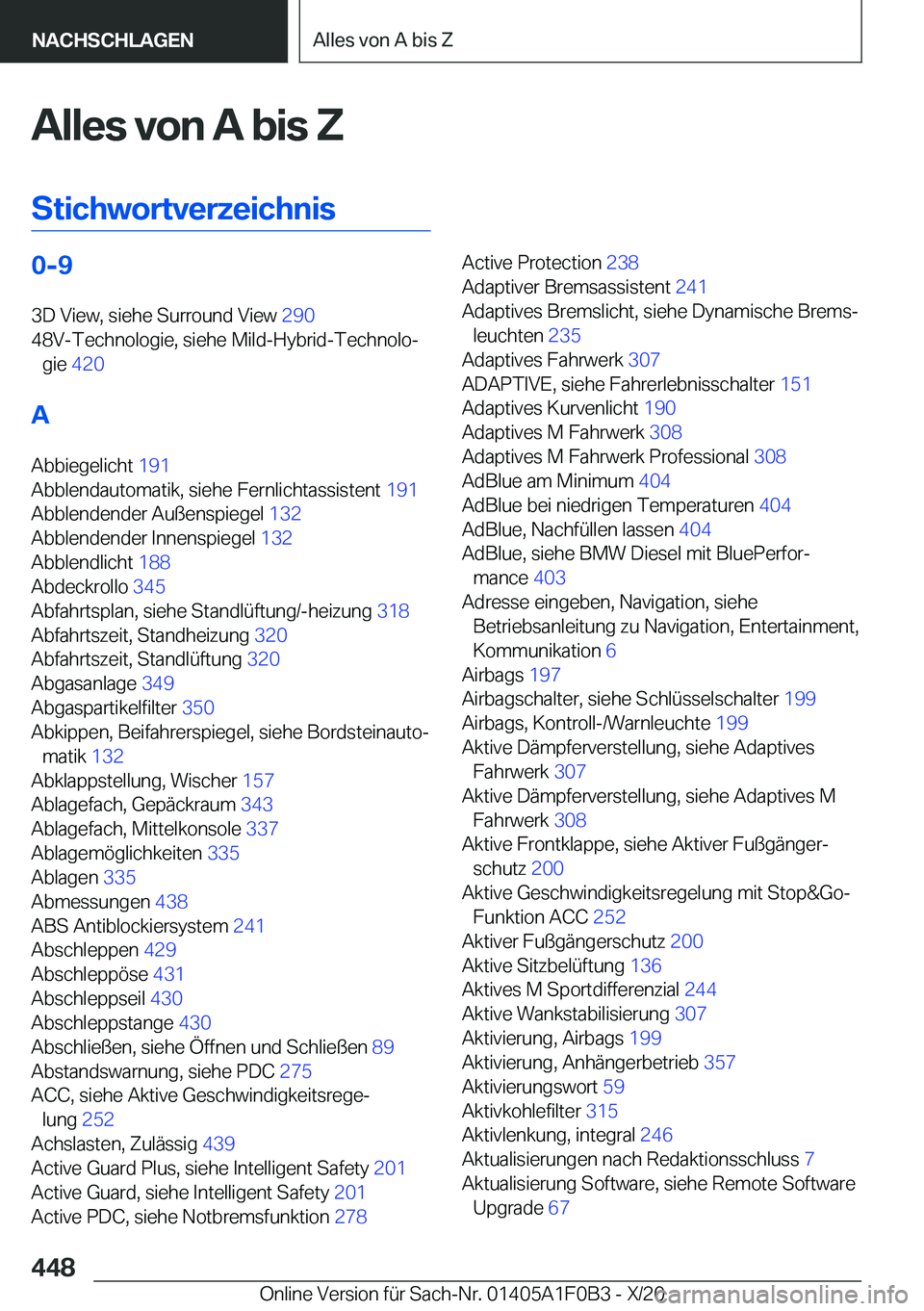 BMW X6 2021  Betriebsanleitungen (in German) �A�l�l�e�s��v�o�n��A��b�i�s��Z
�S�t�i�c�h�w�o�r�t�v�e�r�z�e�i�c�h�n�i�s�0�-�9 �3�D��V�i�e�w�,��s�i�e�h�e��S�u�r�r�o�u�n�d��V�i�e�w� �2�9�0�
�4�8�V�-�T�e�c�h�n�o�l�o�g�i�e�,��s�i�e�h�e��M�i