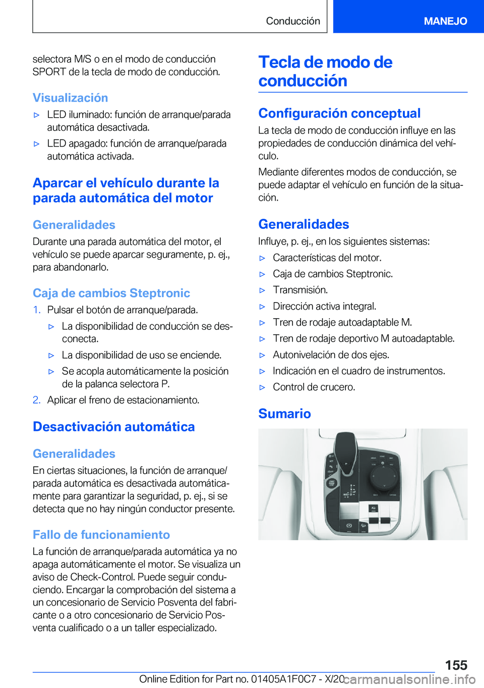 BMW X6 2021  Manuales de Empleo (in Spanish) �s�e�l�e�c�t�o�r�a��M�/�S��o��e�n��e�l��m�o�d�o��d�e��c�o�n�d�u�c�c�i�