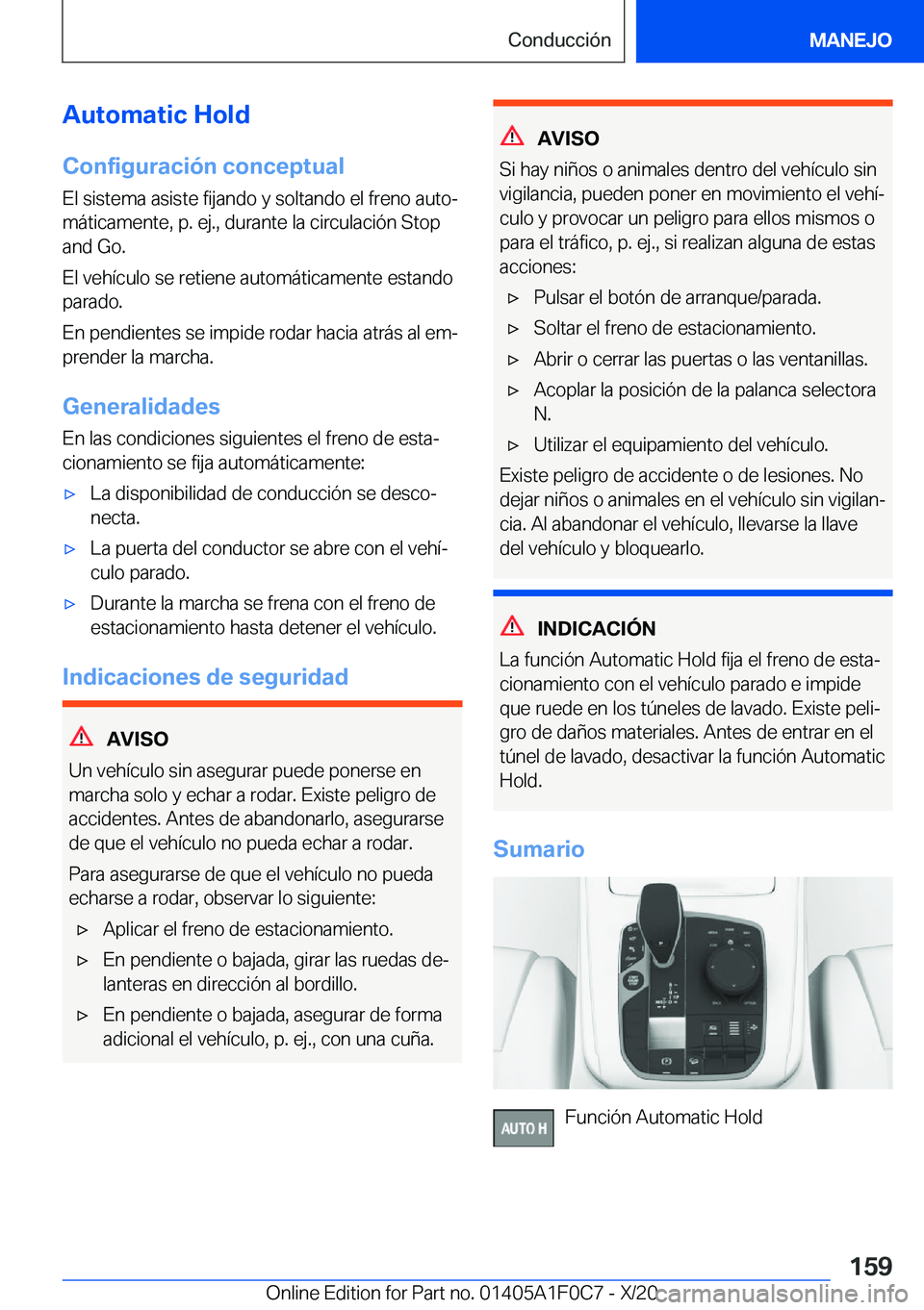 BMW X6 2021  Manuales de Empleo (in Spanish) �A�u�t�o�m�a�t�i�c��H�o�l�d
�C�o�n�f�i�g�u�r�a�c�i�