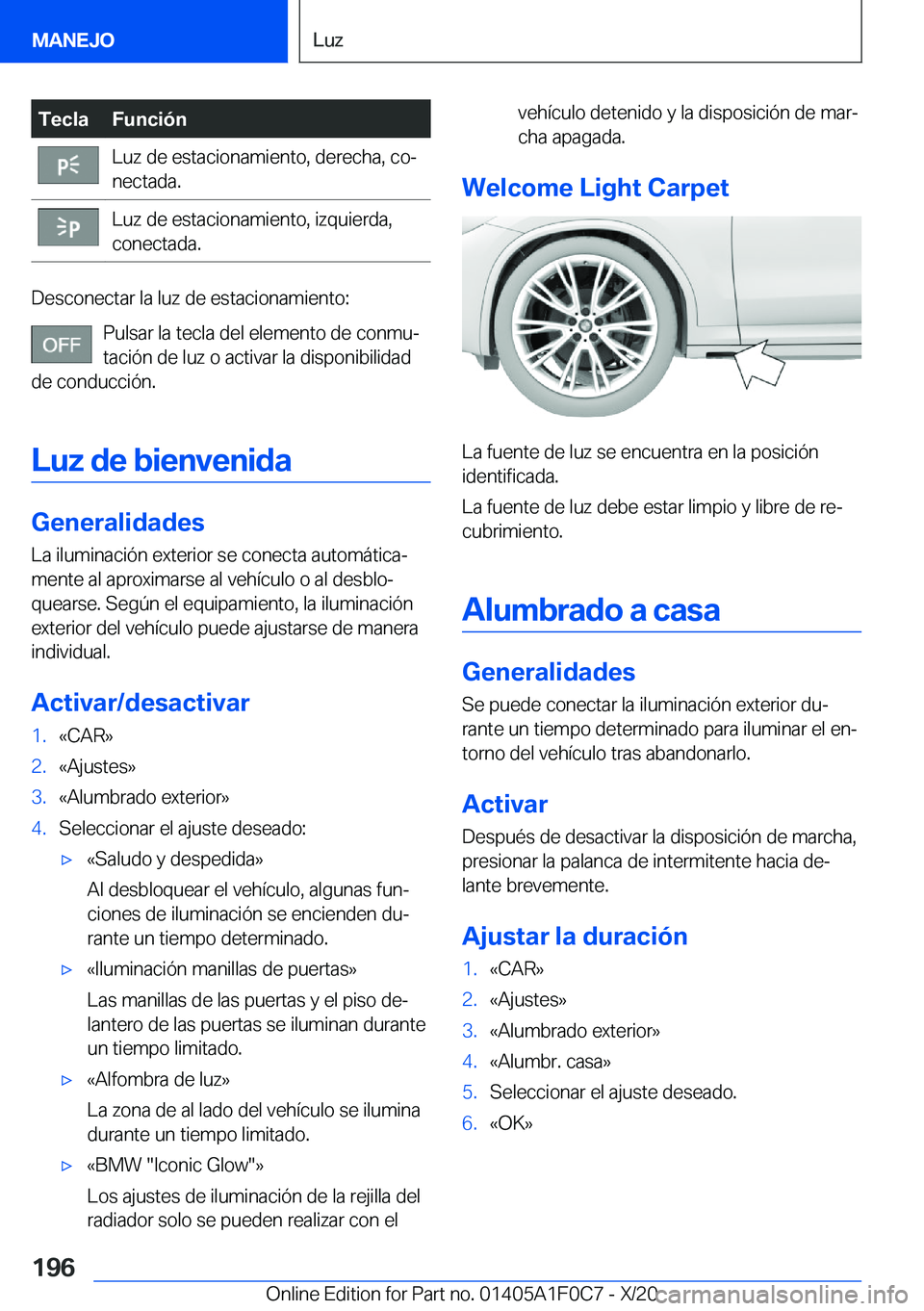 BMW X6 2021  Manuales de Empleo (in Spanish) �T�e�c�l�a�F�u�n�c�i�