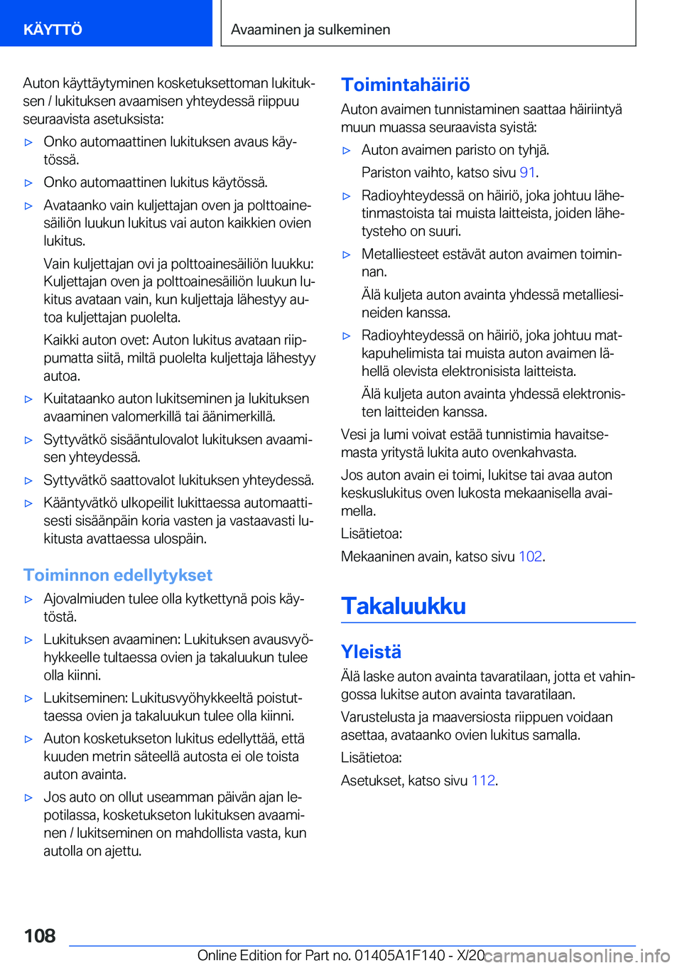 BMW X6 2021  Omistajan Käsikirja (in Finnish) �A�u�t�o�n��k�