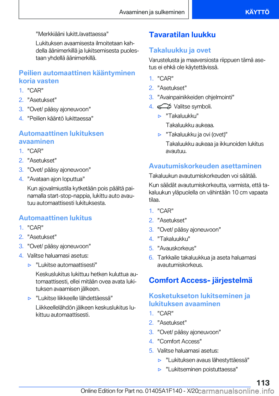 BMW X6 2021  Omistajan Käsikirja (in Finnish) w�M�e�r�k�k�i�